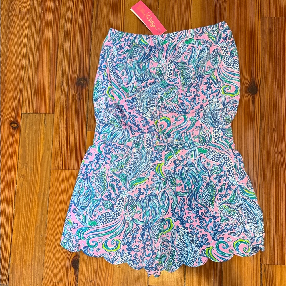 Lilly Pulitzer Pink Blue Green Printed Strapless Romper